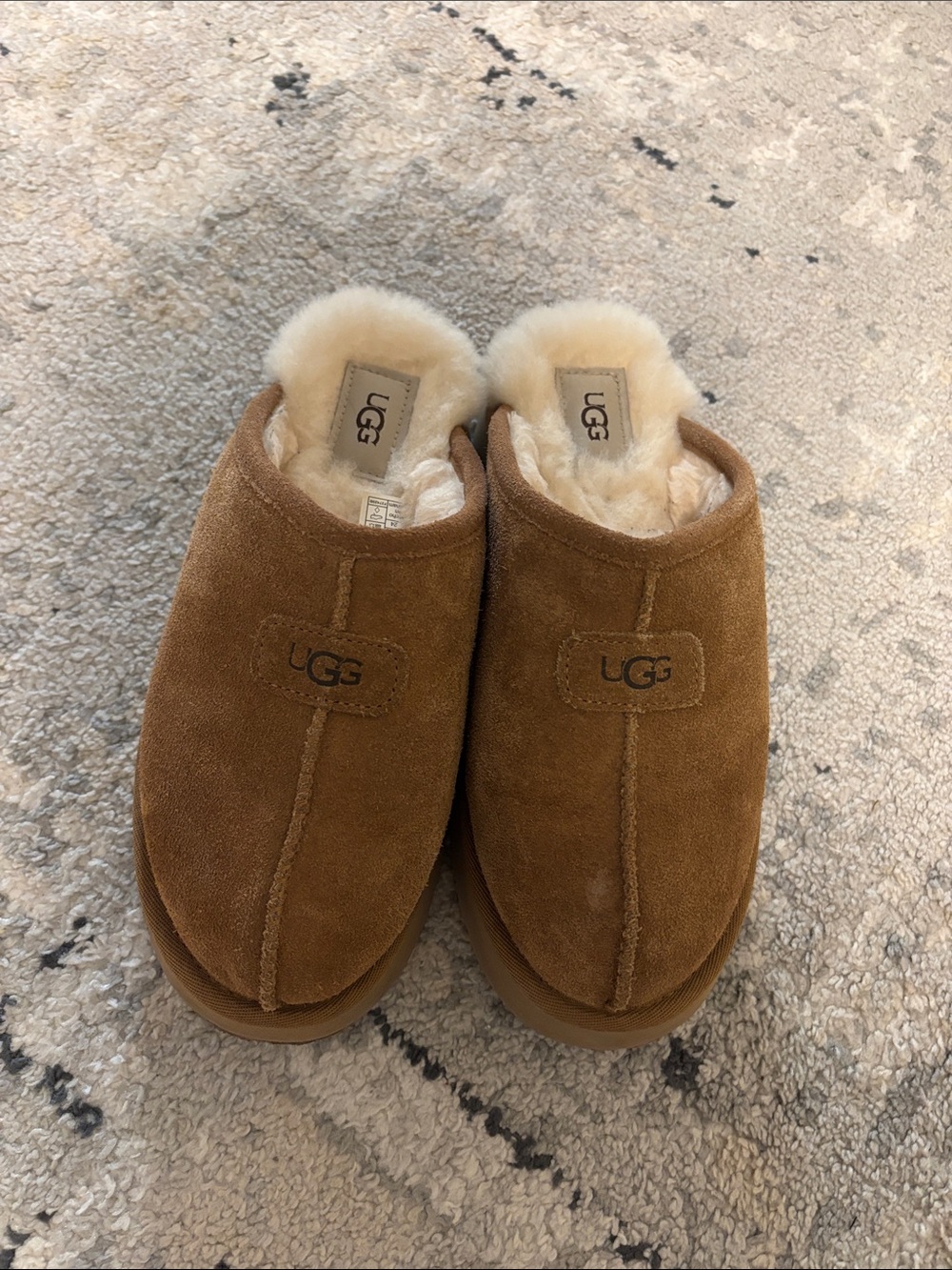 UGG Chestnut Brown Suede Shearling Mule Slippers